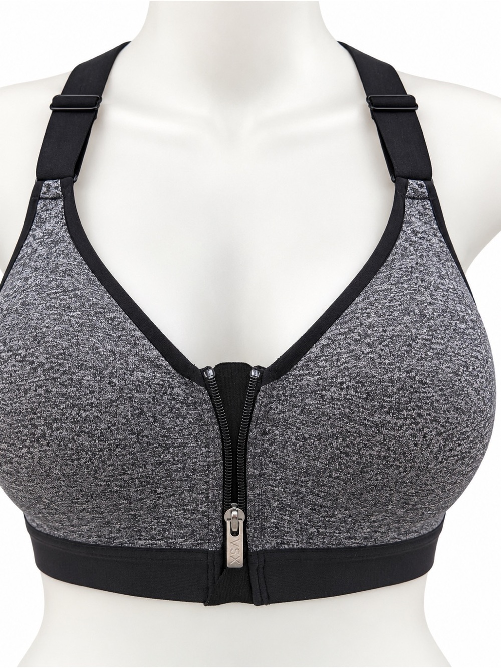VSX Sport Victoria's Secret Heather Gray Black Front Zip Sports Bra 32DD